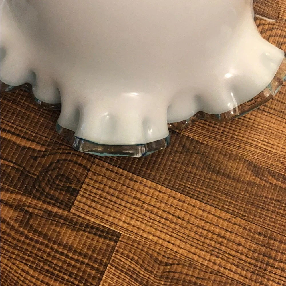 Source Unknown Aqua and White Ruffled Glass Vase